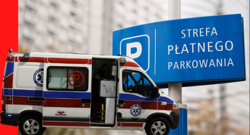 Karetka pogotowia i strefa płatnego parkowania