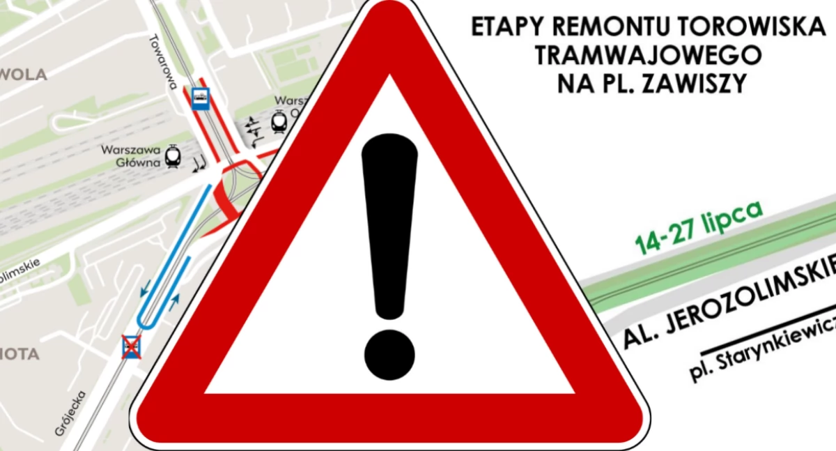 Transport publiczny, remont Zawiszy! Remont węzła rozjazdowego Jakie zmiany - zdjęcie, fotografia