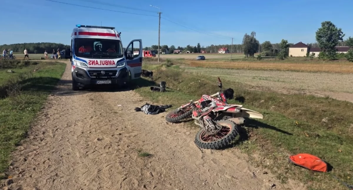 Wypadki, Wypadek udziałem zwierzęcia Motocyklista kontra krowa Aleksandrowie - zdjęcie, fotografia